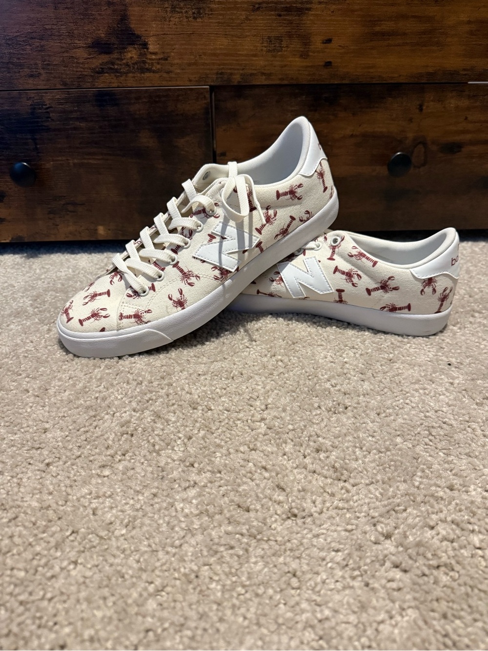New Balance All Coasts Cream Sneakers with Red Lobster Pattern